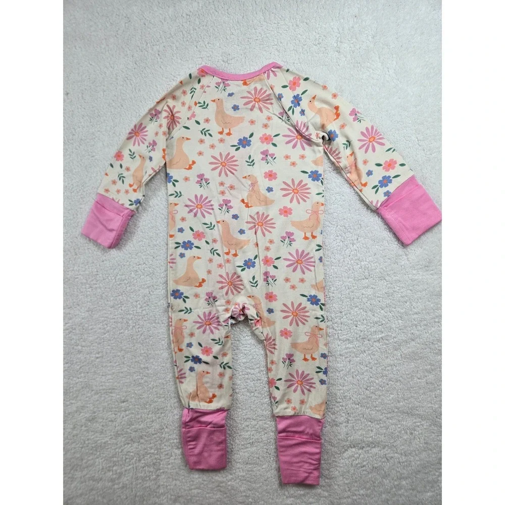 Caden Lane Bamboo Viscose Duck Floral 2-Way Zip Footie Sleeper 0-3 Months NEW